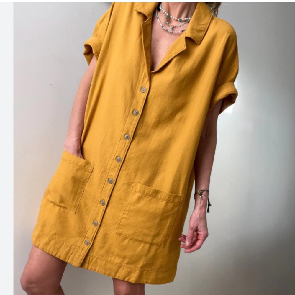 Anthropologie Mustard Button-Front Mini Dress